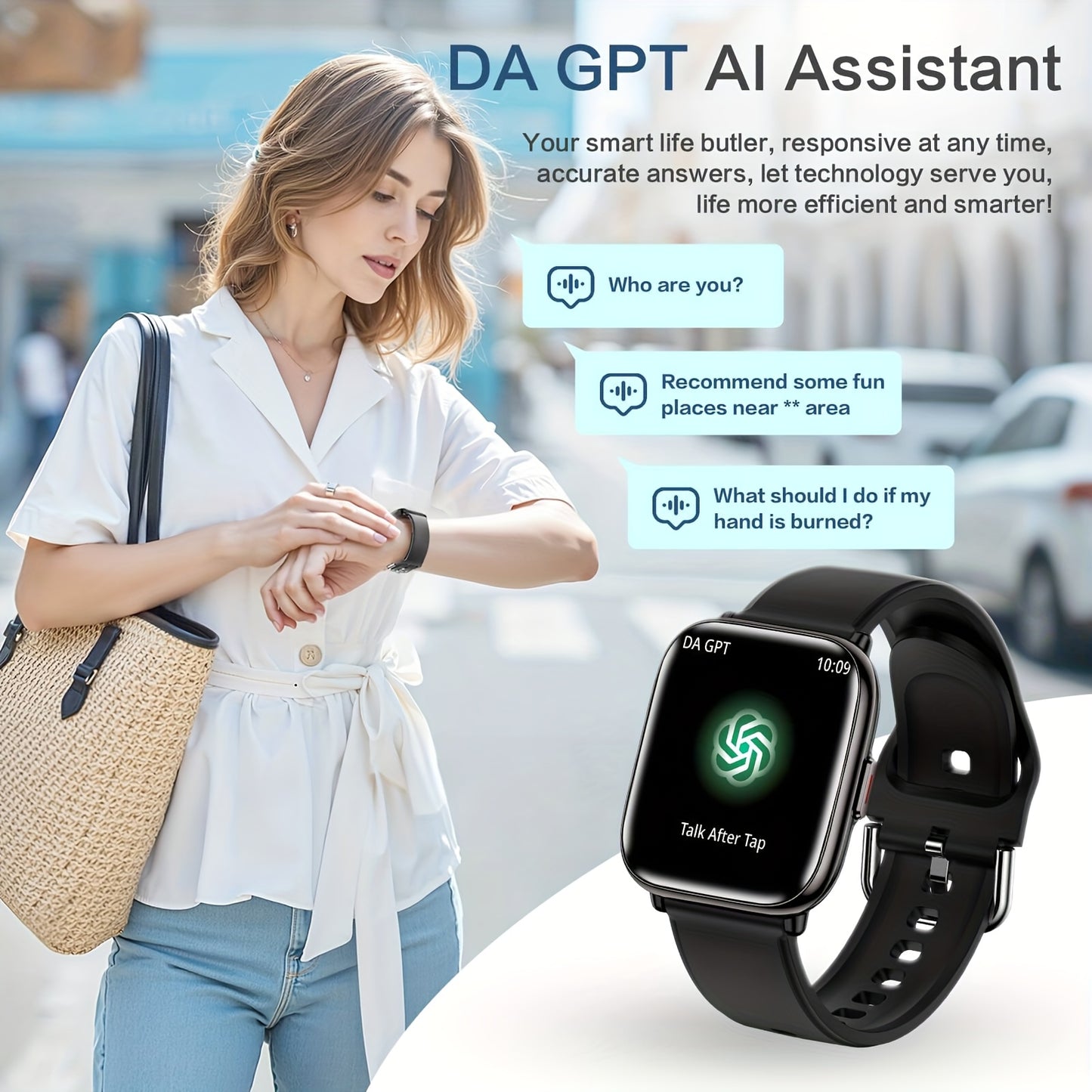 2025 New AI Smart Watch, 1.75 Inch AMOLED Screen, Fitness Watch With Da GPT And Voice Command Control, Wireless Calling, Message Notification, Voice Assistant, Pressure, All-day Sleep Monitoring, Screen-off Clock Always Display, Weather, Alarm, Music, Ped