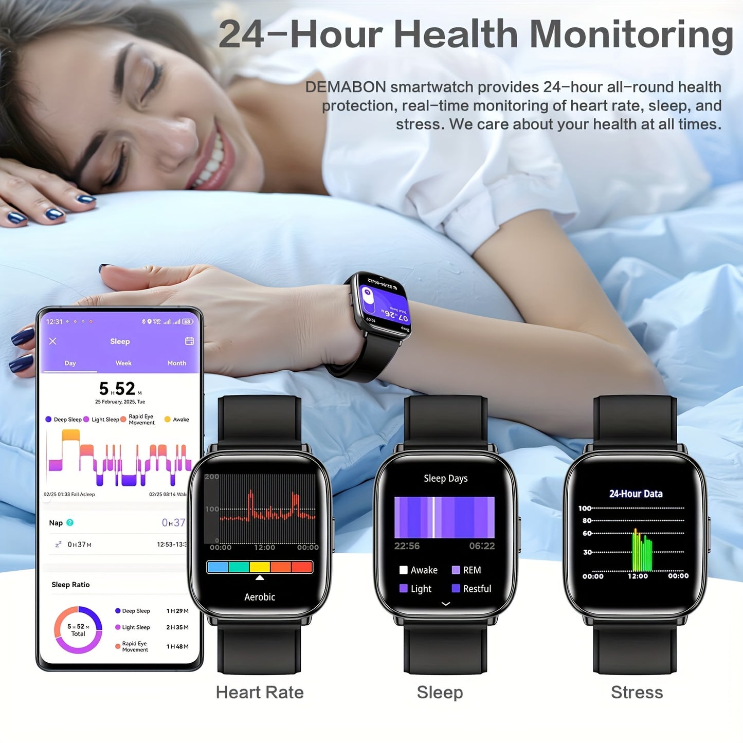 2025 New AI Smart Watch, 1.75 Inch AMOLED Screen, Fitness Watch With Da GPT And Voice Command Control, Wireless Calling, Message Notification, Voice Assistant, Pressure, All-day Sleep Monitoring, Screen-off Clock Always Display, Weather, Alarm, Music, Ped