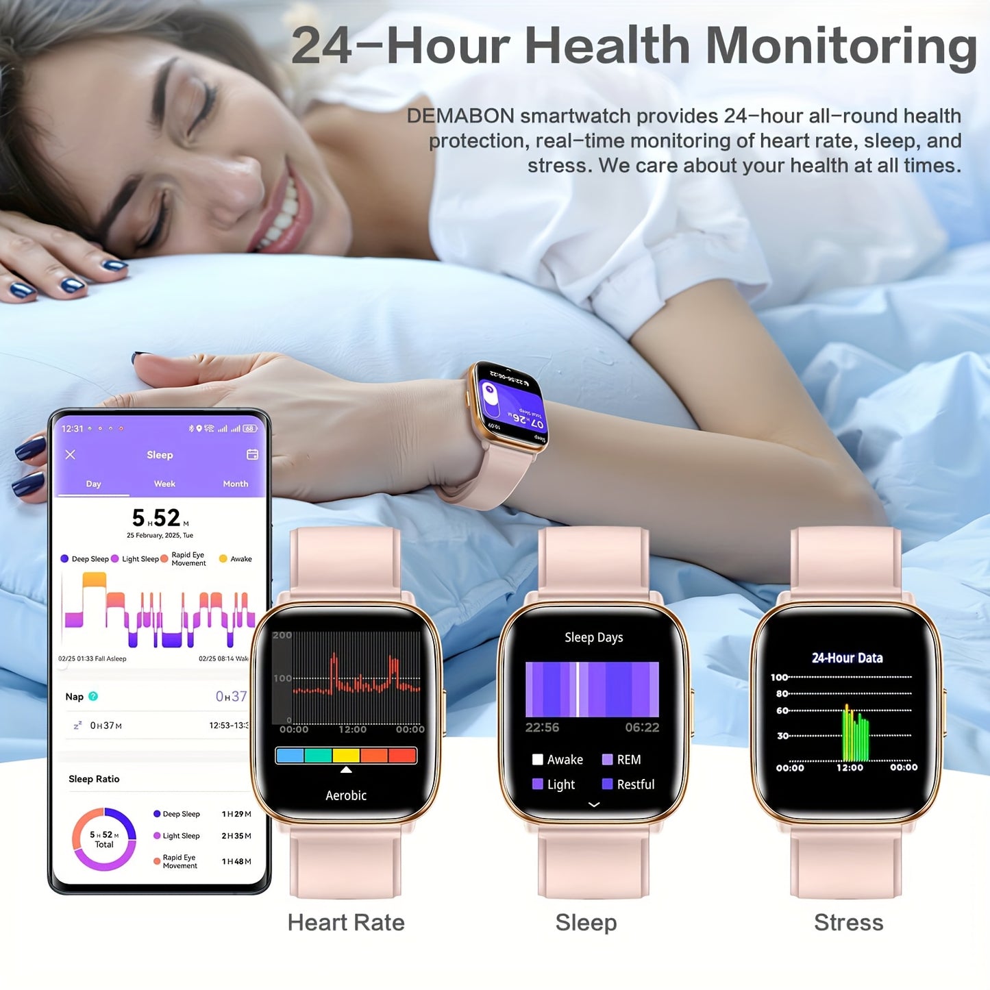 2025 Women's Pink Smartwatch, Intelligent Voice Control, 1.75" AMOLED Screen, Fitness Watch with Da GPT, AI, Wireless Calling, Message Notification, Voice Assistant, 24/7, Pressure And All-Day Sleep Monitoring, Screen-Off Clock Always Display, Weather, Al