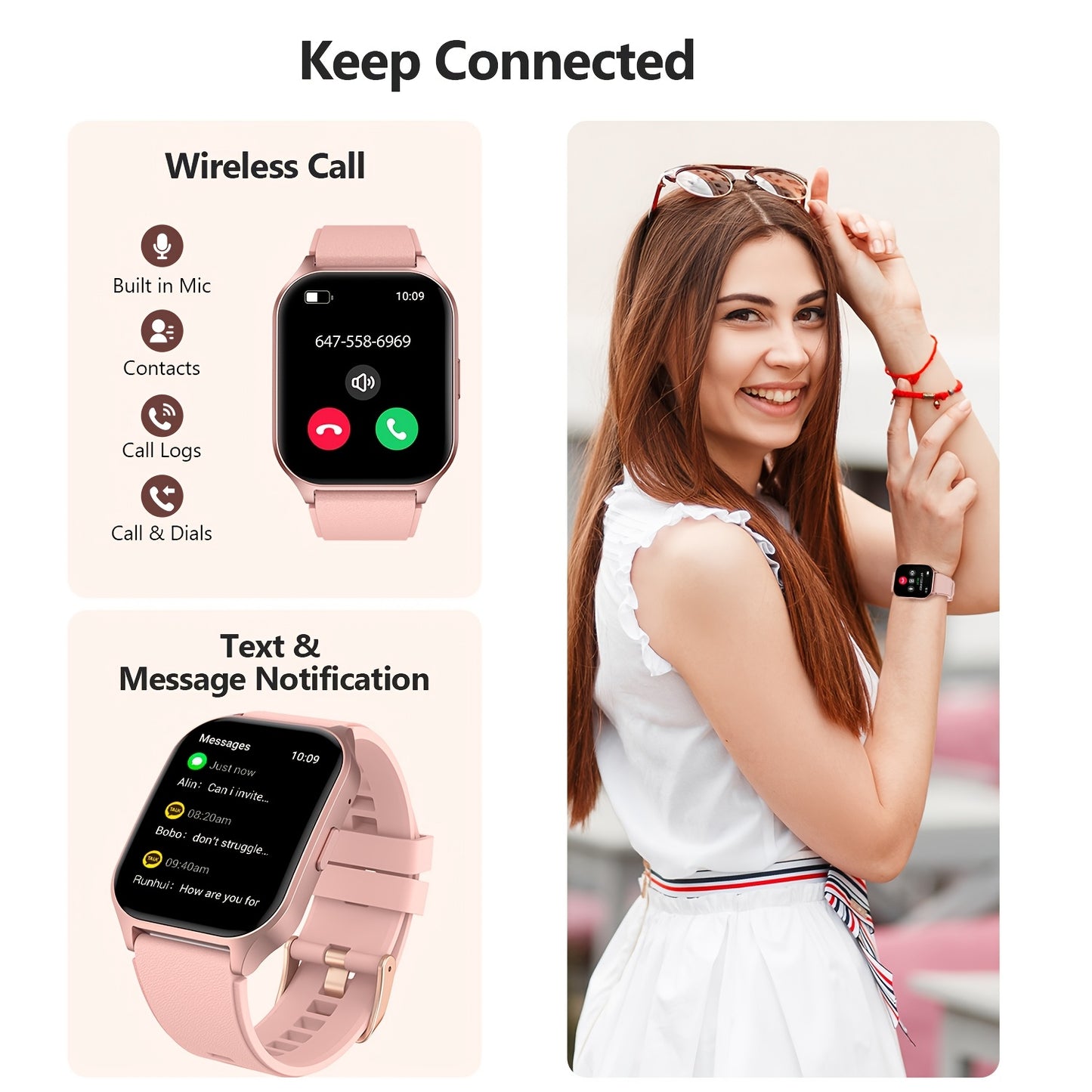 1pc SOUYIE Smart Watch P109, 2.1" Curved HD AMOLED 480p Display, 410*502 Resolution, 100+ Sports Modes, Wireless 5.0, Health & Fitness Tracker, Call & Message Notifications, Menstrual Cycle & Sedentary Reminder, Water Reminder, Alarm, Stopwatch, Weather,