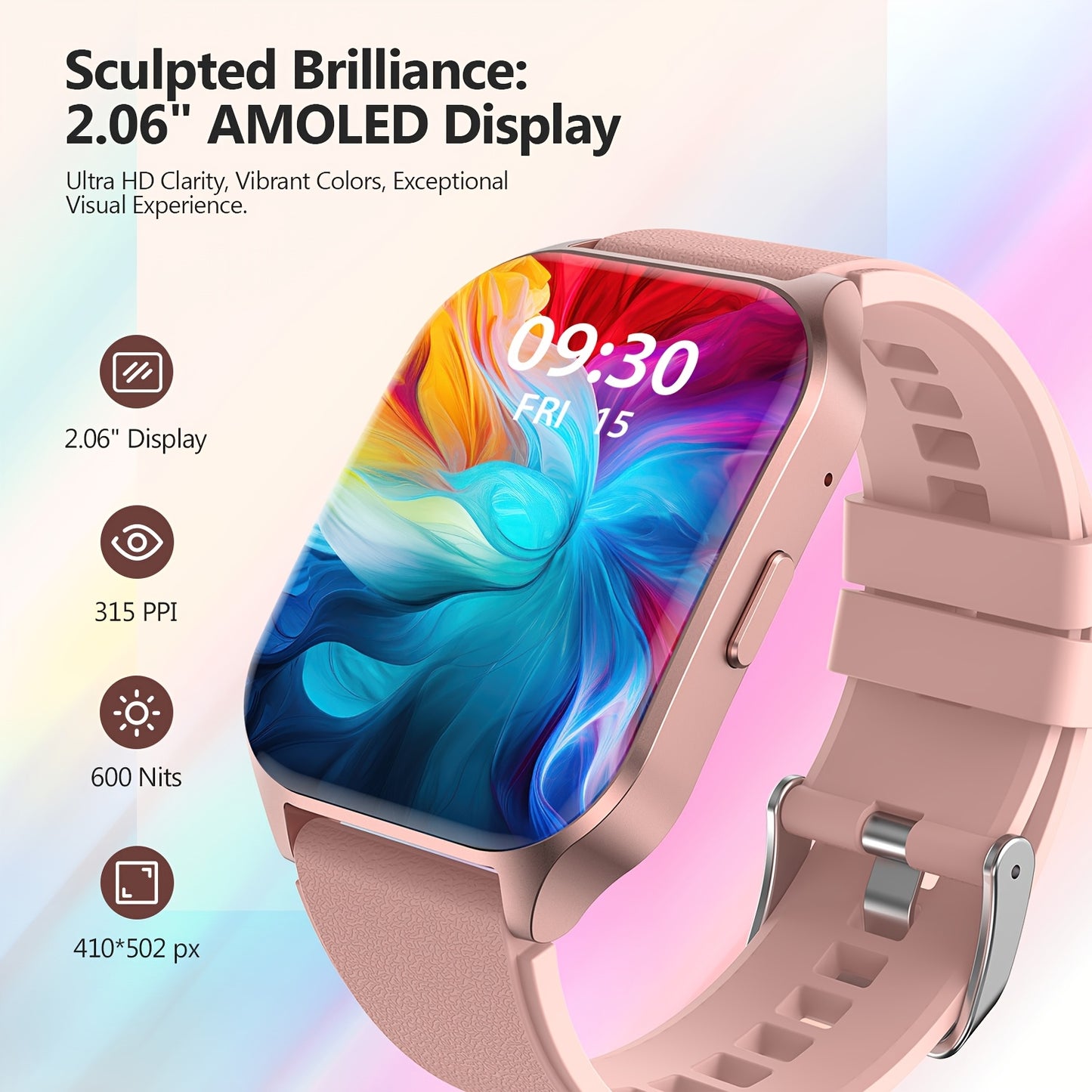 1pc SOUYIE Smart Watch P109, 2.1" Curved HD AMOLED 480p Display, 410*502 Resolution, 100+ Sports Modes, Wireless 5.0, Health & Fitness Tracker, Call & Message Notifications, Menstrual Cycle & Sedentary Reminder, Water Reminder, Alarm, Stopwatch, Weather,