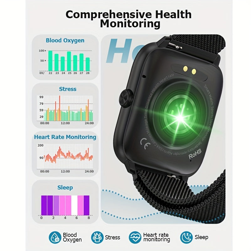 Earlysincere Stylish Black Metal Strap Smartwatch For Men And Women With Call, Sleep Monitoring, Message Reminder, Sedentary Reminder, Water Drinking Reminder, Pedometer, Screen-off Clock Always On Display, Silent Alarm, Weather, Music, 100+ Sports Modes,