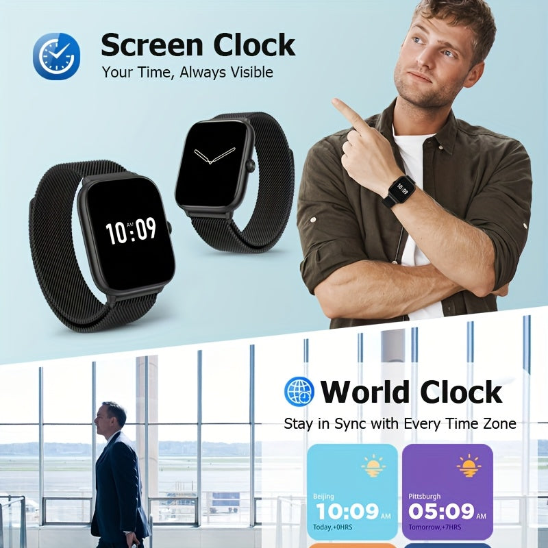 Earlysincere Stylish Black Metal Strap Smartwatch For Men And Women With Call, Sleep Monitoring, Message Reminder, Sedentary Reminder, Water Drinking Reminder, Pedometer, Screen-off Clock Always On Display, Silent Alarm, Weather, Music, 100+ Sports Modes,