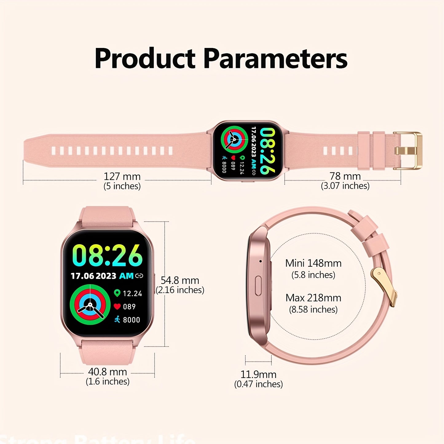 1pc SOUYIE Smart Watch P109, 2.1" Curved HD AMOLED 480p Display, 410*502 Resolution, 100+ Sports Modes, Wireless 5.0, Health & Fitness Tracker, Call & Message Notifications, Menstrual Cycle & Sedentary Reminder, Water Reminder, Alarm, Stopwatch, Weather,