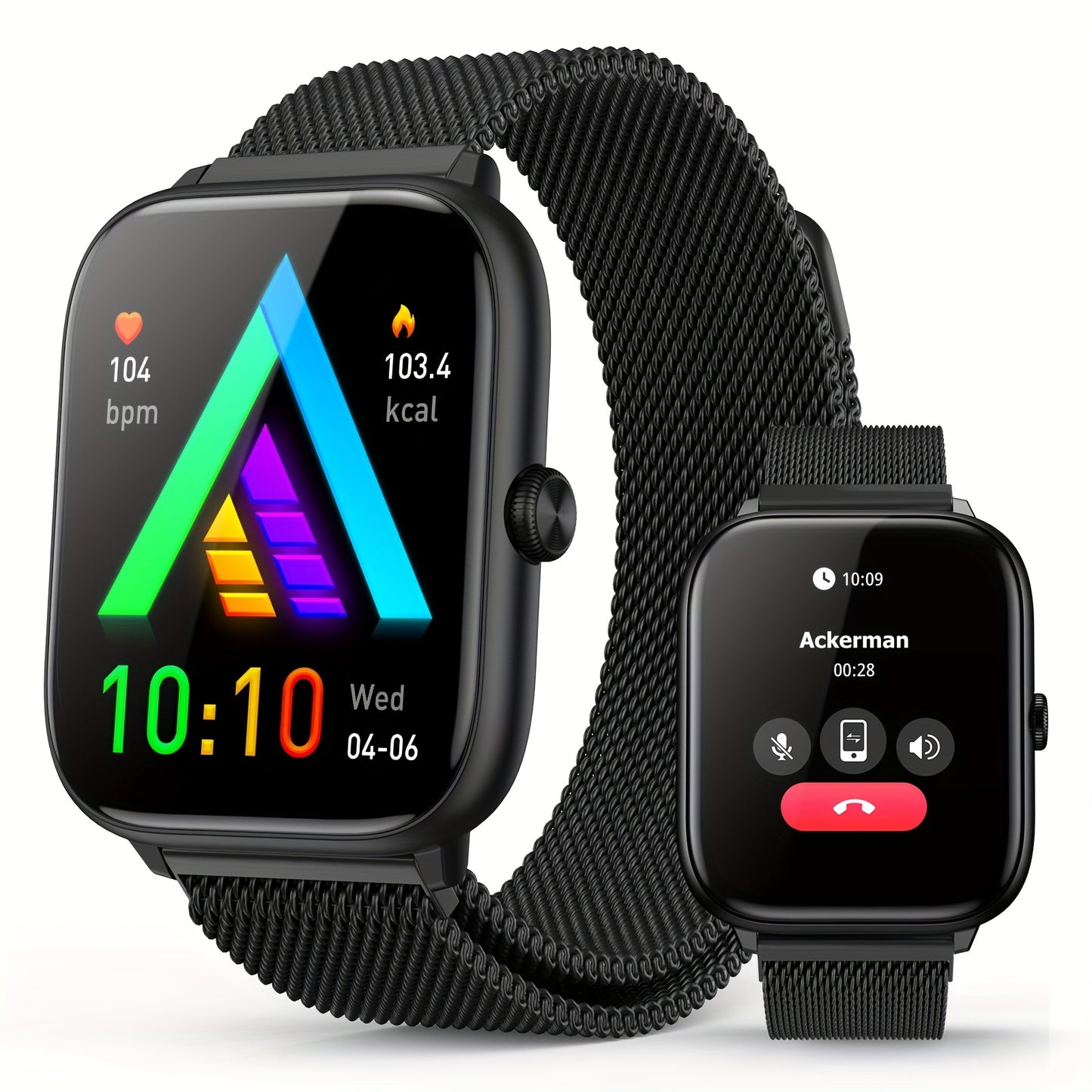 Earlysincere Stylish Black Metal Strap Smartwatch For Men And Women With Call, Sleep Monitoring, Message Reminder, Sedentary Reminder, Water Drinking Reminder, Pedometer, Screen-off Clock Always On Display, Silent Alarm, Weather, Music, 100+ Sports Modes,