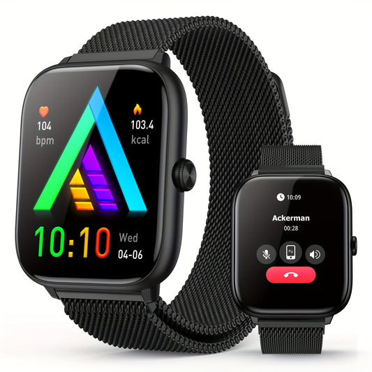 Earlysincere Stylish Black Metal Strap Smartwatch For Men And Women With Call, Sleep Monitoring, Message Reminder, Sedentary Reminder, Water Drinking Reminder, Pedometer, Screen-off Clock Always On Display, Silent Alarm, Weather, Music, 100+ Sports Modes,