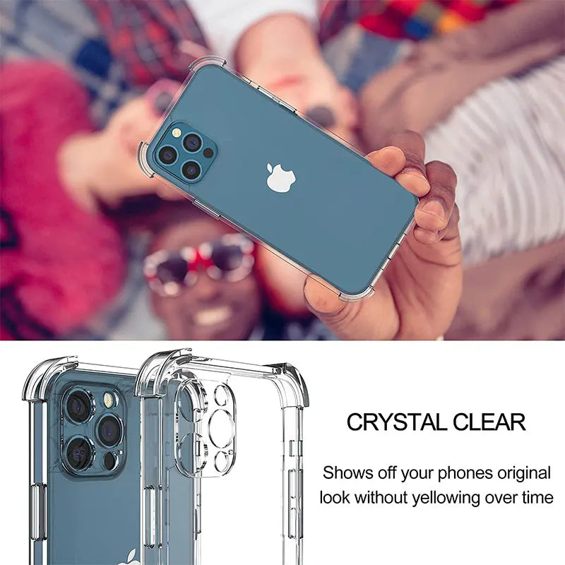 Thick Shockproof Silicone Clear Phone Case For iPhone 11 12 13 14 15 16 Pro Max Mini X XS XR 7 8 Plus SE2 Transparent Soft Cover