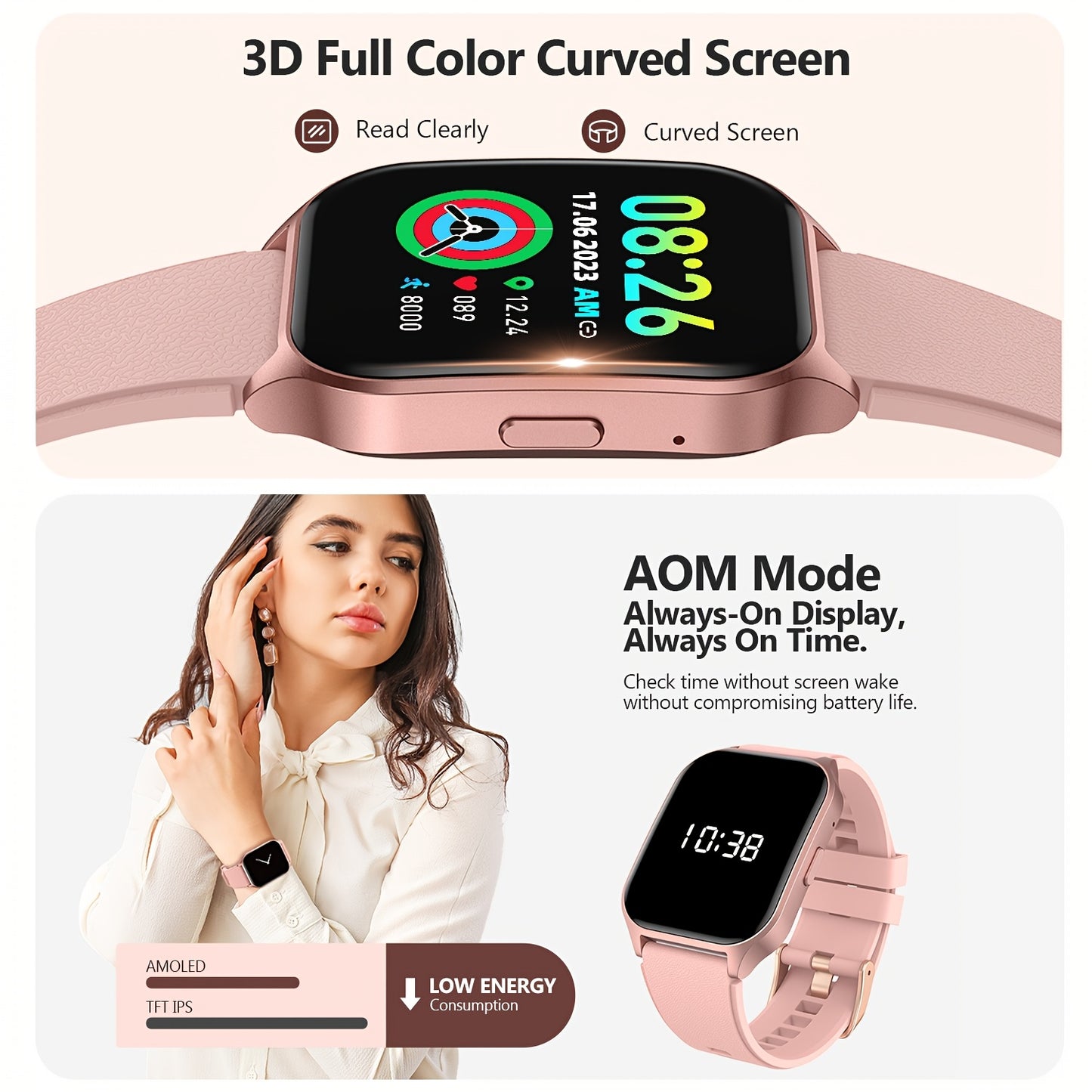 1pc SOUYIE Smart Watch P109, 2.1" Curved HD AMOLED 480p Display, 410*502 Resolution, 100+ Sports Modes, Wireless 5.0, Health & Fitness Tracker, Call & Message Notifications, Menstrual Cycle & Sedentary Reminder, Water Reminder, Alarm, Stopwatch, Weather,