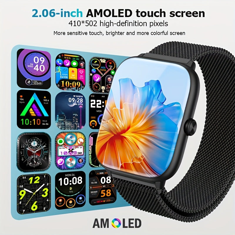 Earlysincere Stylish Black Metal Strap Smartwatch For Men And Women With Call, Sleep Monitoring, Message Reminder, Sedentary Reminder, Water Drinking Reminder, Pedometer, Screen-off Clock Always On Display, Silent Alarm, Weather, Music, 100+ Sports Modes,