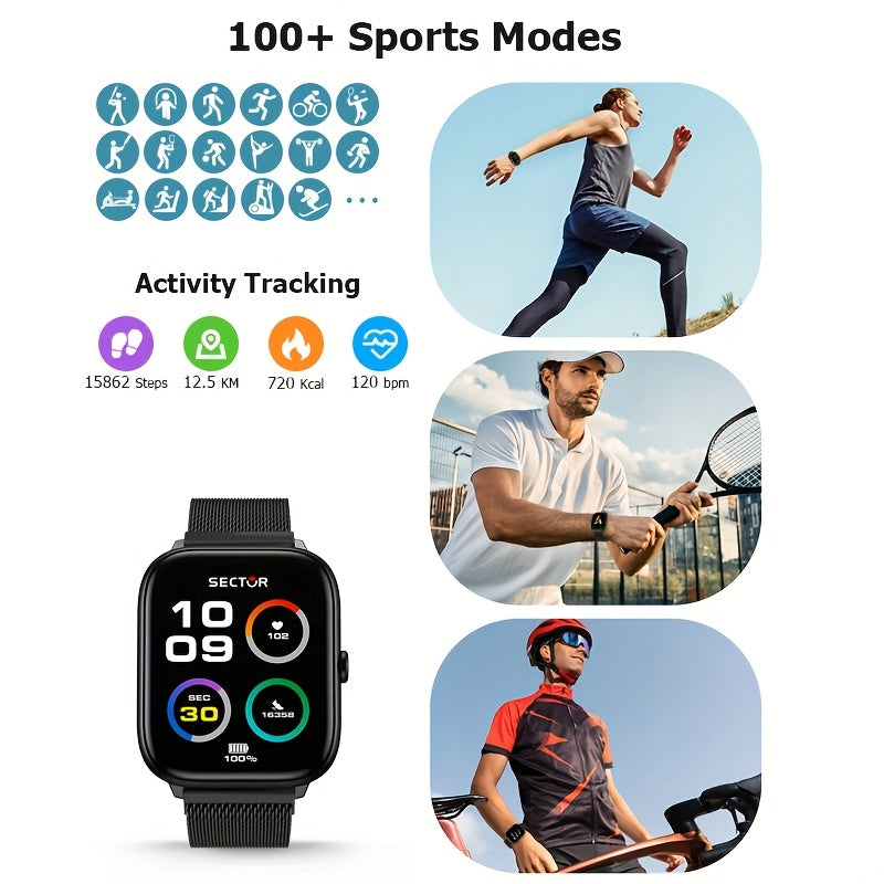 Earlysincere Stylish Black Metal Strap Smartwatch For Men And Women With Call, Sleep Monitoring, Message Reminder, Sedentary Reminder, Water Drinking Reminder, Pedometer, Screen-off Clock Always On Display, Silent Alarm, Weather, Music, 100+ Sports Modes,