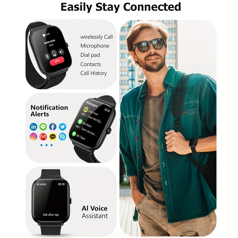 Earlysincere Stylish Black Metal Strap Smartwatch For Men And Women With Call, Sleep Monitoring, Message Reminder, Sedentary Reminder, Water Drinking Reminder, Pedometer, Screen-off Clock Always On Display, Silent Alarm, Weather, Music, 100+ Sports Modes,