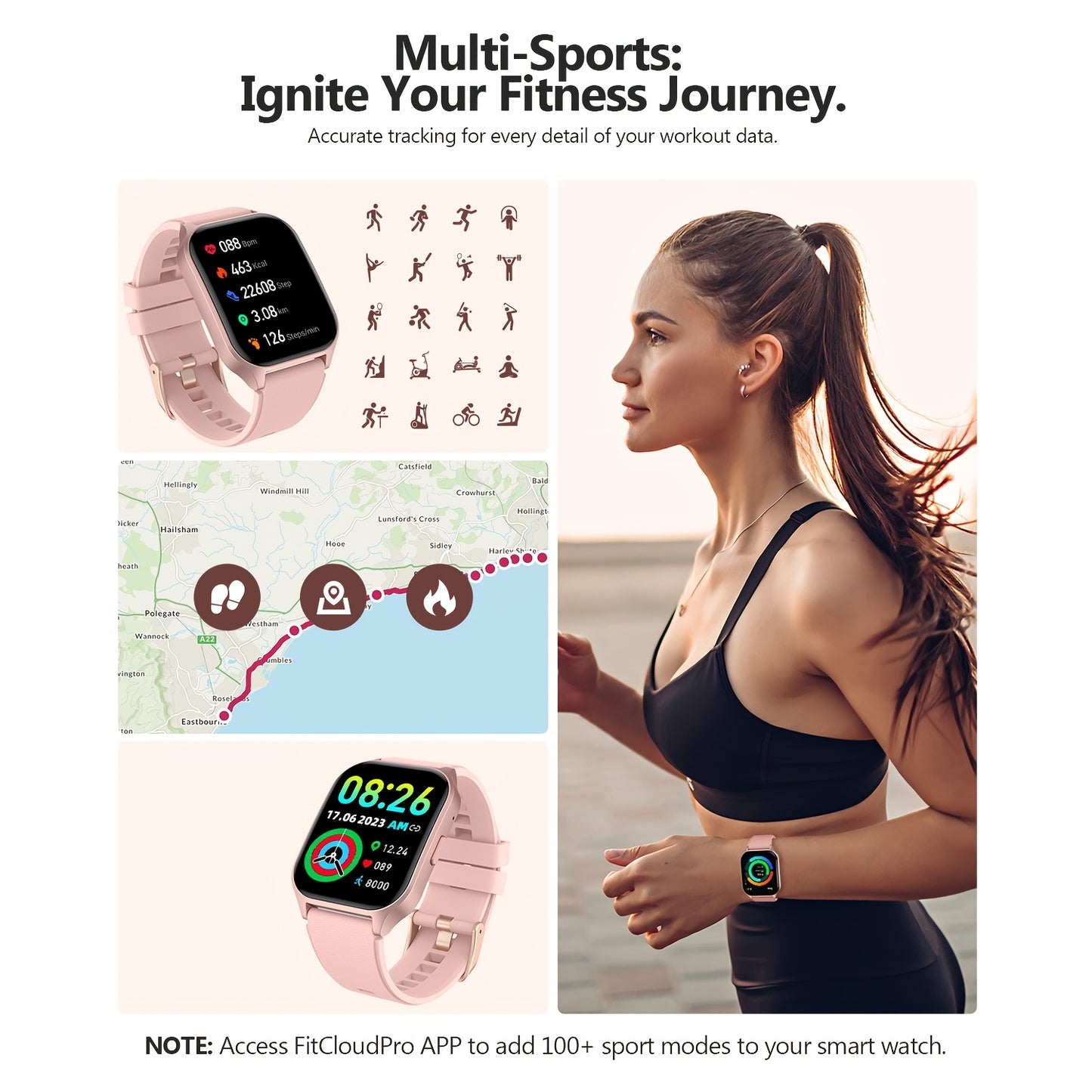 1pc SOUYIE Smart Watch P109, 2.1" Curved HD AMOLED 480p Display, 410*502 Resolution, 100+ Sports Modes, Wireless 5.0, Health & Fitness Tracker, Call & Message Notifications, Menstrual Cycle & Sedentary Reminder, Water Reminder, Alarm, Stopwatch, Weather,