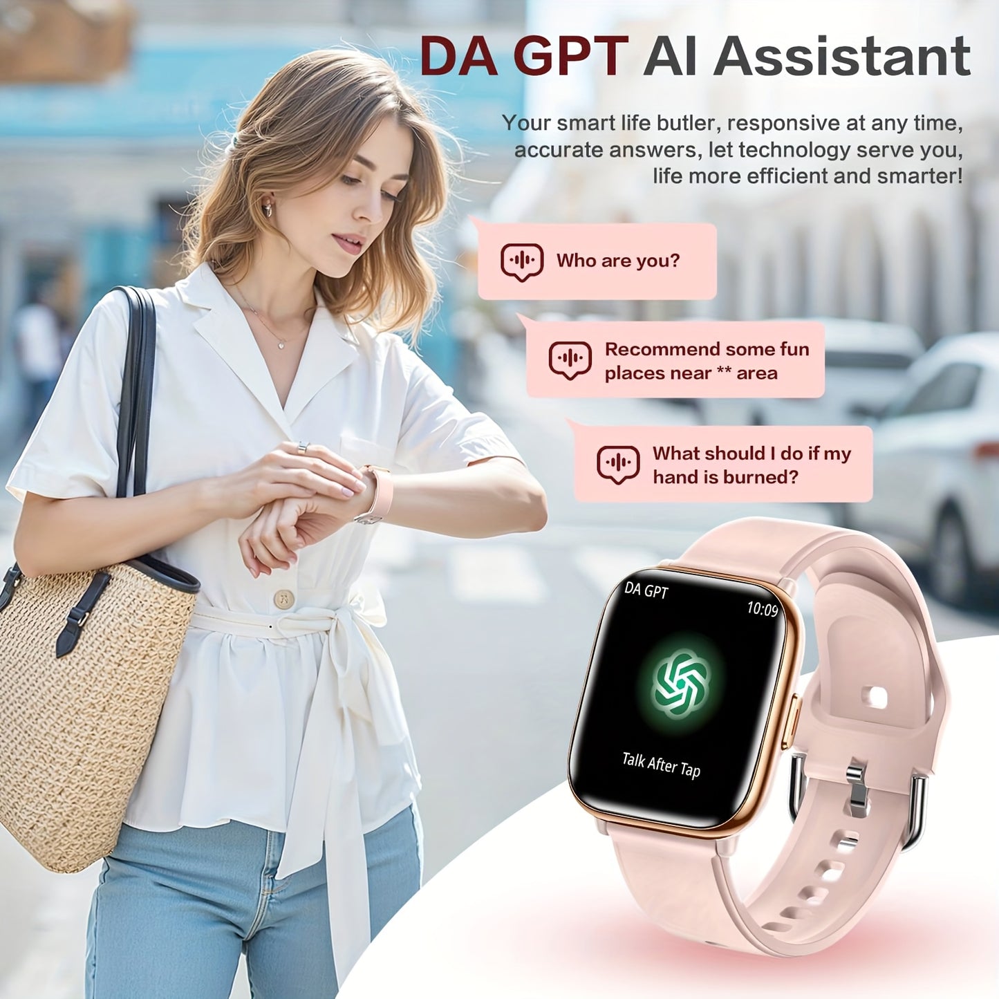 2025 Women's Pink Smartwatch, Intelligent Voice Control, 1.75" AMOLED Screen, Fitness Watch with Da GPT, AI, Wireless Calling, Message Notification, Voice Assistant, 24/7, Pressure And All-Day Sleep Monitoring, Screen-Off Clock Always Display, Weather, Al