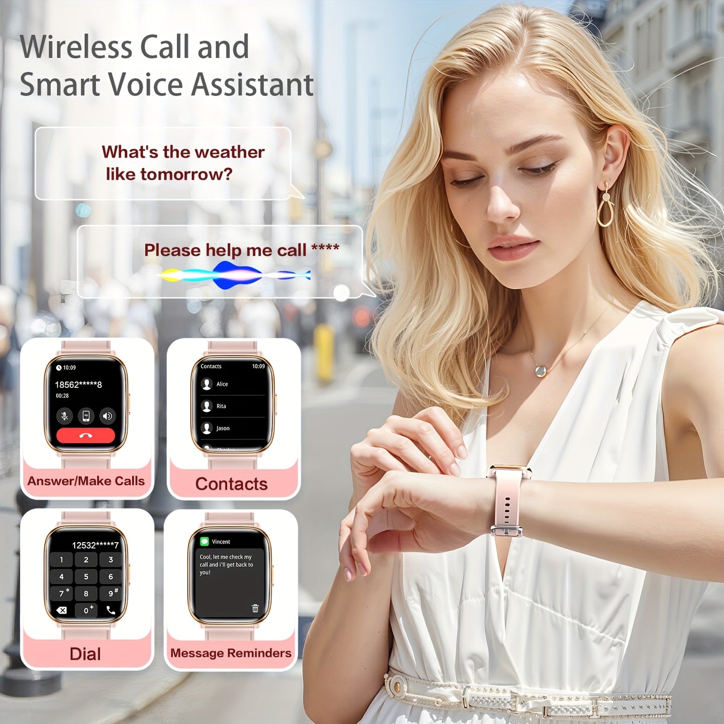 2025 Women's Pink Smartwatch, Intelligent Voice Control, 1.75" AMOLED Screen, Fitness Watch with Da GPT, AI, Wireless Calling, Message Notification, Voice Assistant, 24/7, Pressure And All-Day Sleep Monitoring, Screen-Off Clock Always Display, Weather, Al